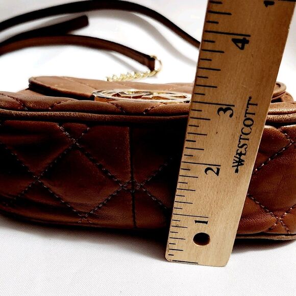 Michael Kors MK Small Chain Fulton Quilted Brown Leather Crossbody Bag Purse - Picture 9 of 12